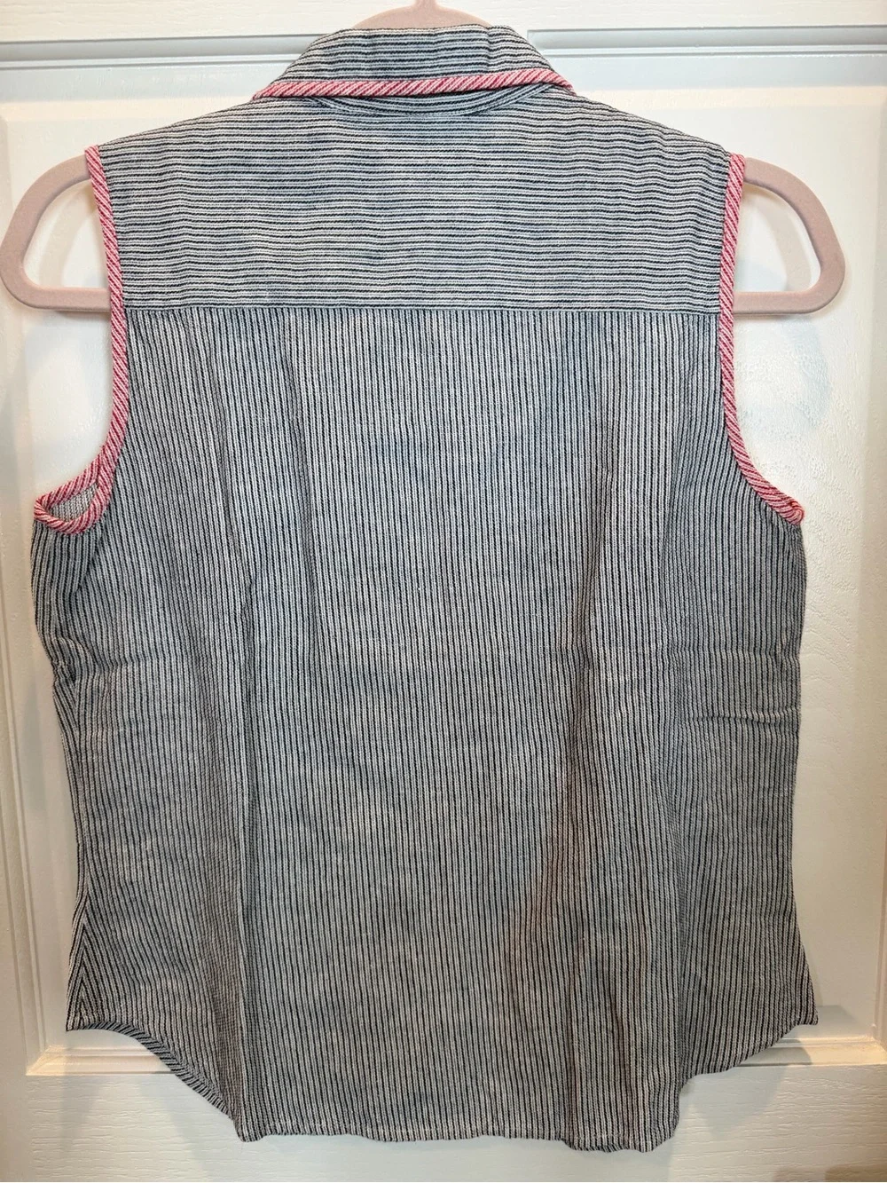 Blue-White Striped Tank with Star Embroidery -Vintage 4th of July Shirt - Picture 8 of 13